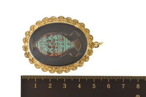 14K Ornate Ceramic Painted Urn Vase Medallion Pendant Yellow Gold
