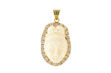 Load image into Gallery viewer, 14K Carved White Agate Geisha Halo Statement Pendant Yellow Gold