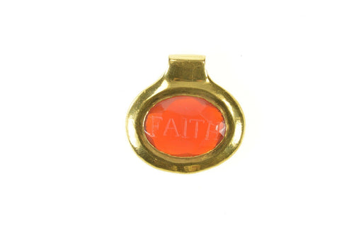 18K Faith Etched Carnelian Words of Hope Love Pendant Yellow Gold