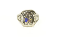Load image into Gallery viewer, 10K Knights of Pythias Art Deco Enamel Signet Ring Size 9.5 White Gold