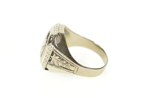 10K Knights of Pythias Art Deco Enamel Signet Ring Size 9.5 White Gold