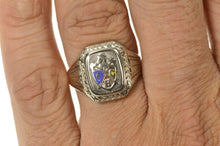 Load image into Gallery viewer, 10K Knights of Pythias Art Deco Enamel Signet Ring Size 9.5 White Gold