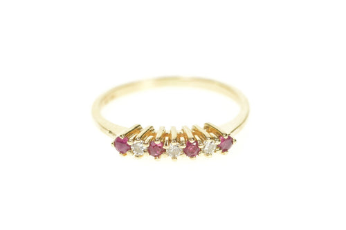 14K Retro Classic Diamond Ruby Wedding Band Ring Size 5.75 Yellow Gold