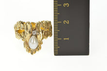 Load image into Gallery viewer, 14K 1960&#39;s Pearl Diamond Raw Textured Statement Ring Size 6.5 Yellow Gold