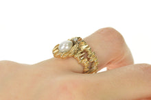 Load image into Gallery viewer, 14K 1960&#39;s Pearl Diamond Raw Textured Statement Ring Size 6.5 Yellow Gold