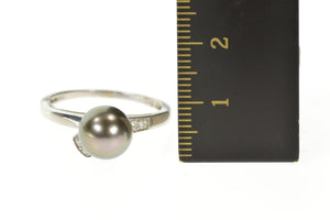 14K Art Deco Diamond Black Pearl Inset Bypass Ring Size 9.25 White Gold