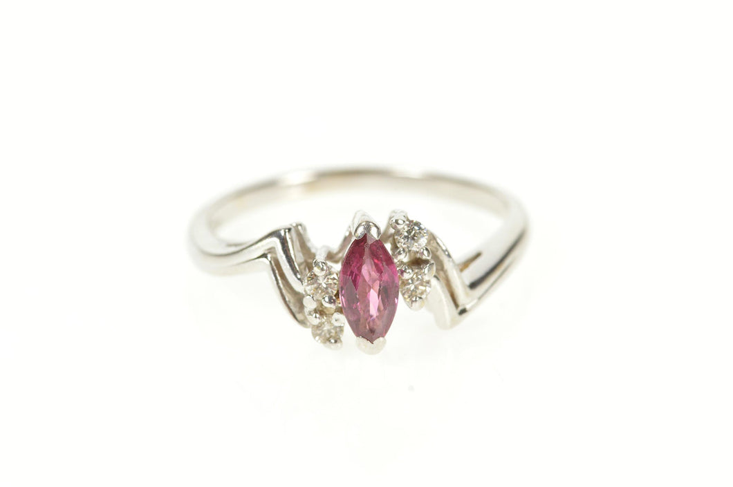 14K Marquise Ruby Diamond Accent Bypass Ring Size 7.75 White Gold