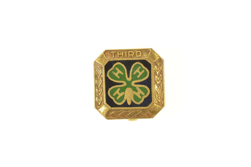 Gold Filled Four H 4H Enamel Clover 3rd Third Lapel Pin/Brooch