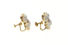 Load image into Gallery viewer, 14K 1930&#39;s Moonstone Ruby Clover Screw Back Earrings Yellow Gold