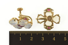 Load image into Gallery viewer, 14K 1930&#39;s Moonstone Ruby Clover Screw Back Earrings Yellow Gold