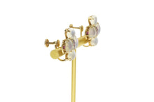 Load image into Gallery viewer, 14K 1930&#39;s Moonstone Ruby Clover Screw Back Earrings Yellow Gold