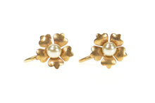 Load image into Gallery viewer, 10K 1960&#39;s Retro Flower Pearl Inset Screw Back Earrings Yellow Gold