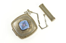 Load image into Gallery viewer, 14K White Gold Front Blue Enamel Makeup Compact Lipstick Case