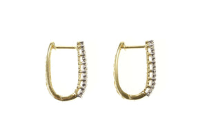 10K 0.81 Ctw Squared Diamond Encrusted Oval Hoop Earrings Yellow Gold