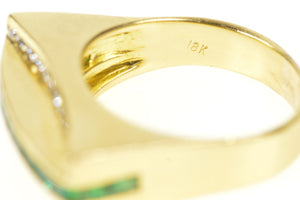 18K 0.81 Ctw Emerald Diamond Squared Statement Ring Size 7 Yellow Gold