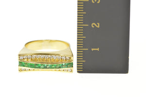 18K 0.81 Ctw Emerald Diamond Squared Statement Ring Size 7 Yellow Gold