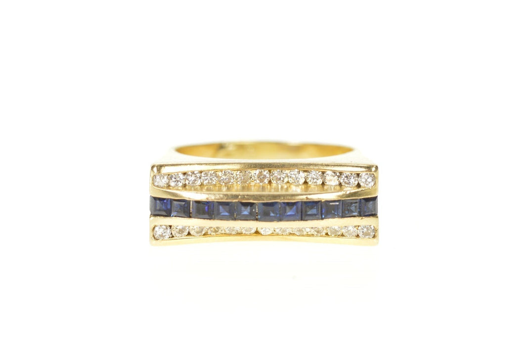 14K 0.90 Ctw Sapphire Diamond Squared Statement Ring Size 7 Yellow Gold
