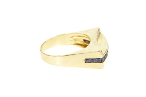 14K 0.90 Ctw Sapphire Diamond Squared Statement Ring Size 7 Yellow Gold