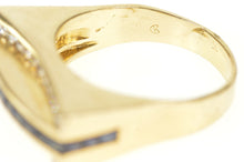 Load image into Gallery viewer, 14K 0.90 Ctw Sapphire Diamond Squared Statement Ring Size 7 Yellow Gold