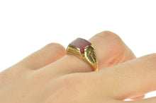 Load image into Gallery viewer, 10K 1930&#39;s Syn. Ruby Etched Leaf Vine Pattern Ring Size 7.25 Yellow Gold