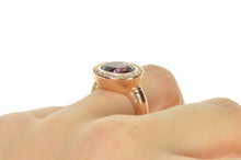 Load image into Gallery viewer, 14K Oval Amethyst Diamond Halo Cocktail Statement Ring Size 6 Rose Gold