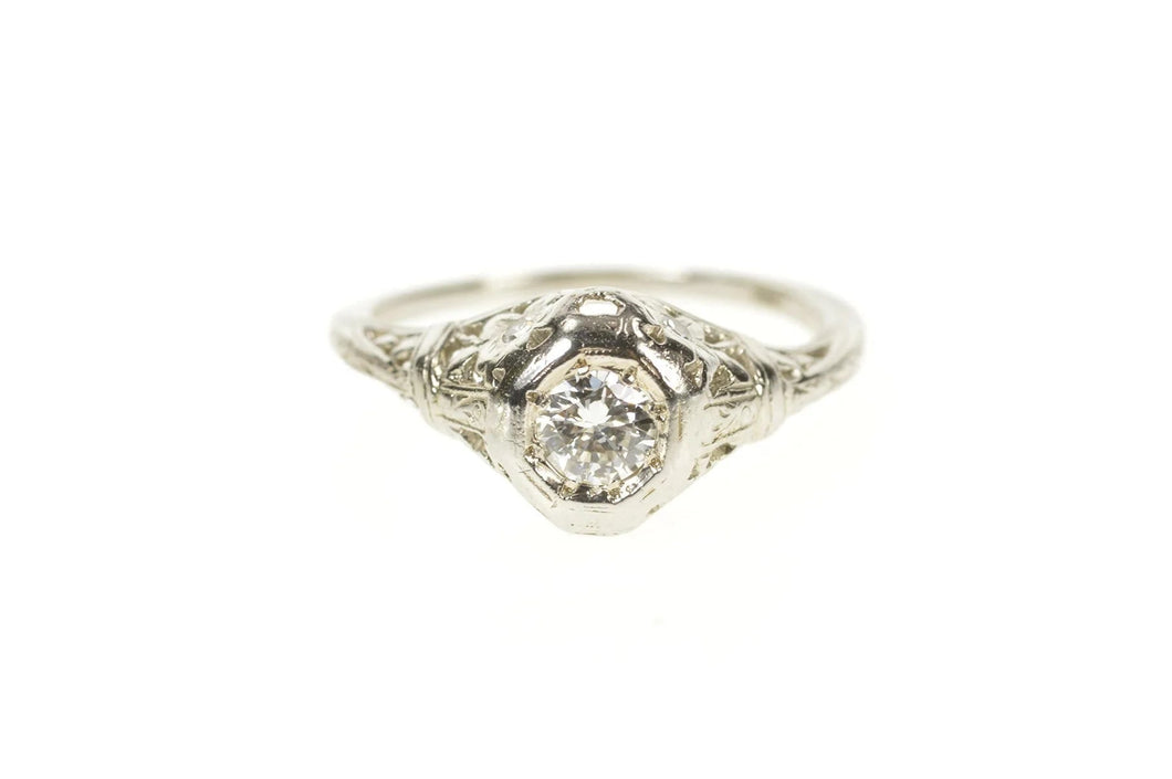 Platinum 1/3 Ct Art Deco Diamond Filigree Engagement Ring Size 6.75