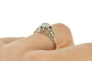 Platinum 1/3 Ct Art Deco Diamond Filigree Engagement Ring Size 6.75