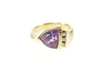 Load image into Gallery viewer, 14K Trillion Amethyst Diamond Accent Statement Ring Size 6 Yellow Gold