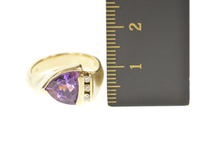14K Trillion Amethyst Diamond Accent Statement Ring Size 6 Yellow Gold