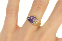 Load image into Gallery viewer, 14K Trillion Amethyst Diamond Accent Statement Ring Size 6 Yellow Gold