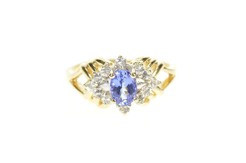 14K Oval Tanzanite Diamond Halo Engagement Ring Size 8.25 Yellow Gold