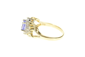 14K Oval Tanzanite Diamond Halo Engagement Ring Size 8.25 Yellow Gold