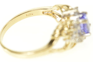 14K Oval Tanzanite Diamond Halo Engagement Ring Size 8.25 Yellow Gold