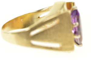 14K Marquise Amethyst Solitaire Squared Statement Ring Size 6.75 Yellow Gold