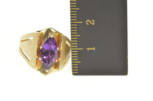 Load image into Gallery viewer, 14K Marquise Amethyst Solitaire Squared Statement Ring Size 6.75 Yellow Gold