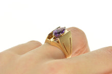 Load image into Gallery viewer, 14K Marquise Amethyst Solitaire Squared Statement Ring Size 6.75 Yellow Gold