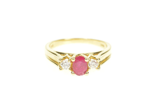 14K 0.64 Ctw Natural Ruby Diamond Engagement Ring Size 6.75 Yellow Gold