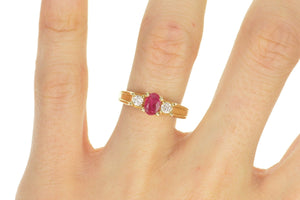 14K 0.64 Ctw Natural Ruby Diamond Engagement Ring Size 6.75 Yellow Gold