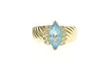 Load image into Gallery viewer, 14K Marquise Blue Topaz Diamond Accent Grooved Ring Size 6.25 Yellow Gold