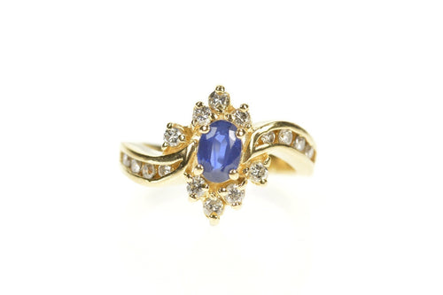 14K 0.92 Ctw Natural Sapphire Diamond Engagement Ring Size 5 Yellow Gold