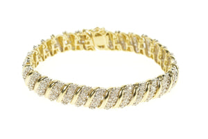14K 1.74 Ctw Diamond Cluster Wavy Link Tennis Bracelet 7" Yellow Gold