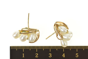 14K 1960's Retro Pearl Cluster Statement Earrings Yellow Gold