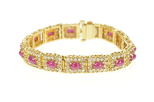 Load image into Gallery viewer, 14K 13.80 Ctw Ruby Cabochon Diamond Halo Tennis Bracelet 7&quot; Yellow Gold