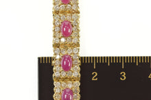 Load image into Gallery viewer, 14K 13.80 Ctw Ruby Cabochon Diamond Halo Tennis Bracelet 7&quot; Yellow Gold