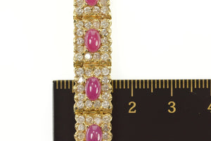 14K 13.80 Ctw Ruby Cabochon Diamond Halo Tennis Bracelet 7" Yellow Gold