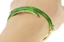 Load image into Gallery viewer, 14K 1960&#39;s Diamond Eyed Green Enamel Serpent Bracelet 6.75&quot; Yellow Gold