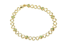 Load image into Gallery viewer, 10K Emerald Loop Heart Link Tennis Bracelet 7&quot; Yellow Gold