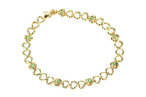 10K Emerald Loop Heart Link Tennis Bracelet 7" Yellow Gold
