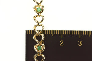 10K Emerald Loop Heart Link Tennis Bracelet 7" Yellow Gold