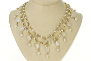 14K Stephen Dweck Pearl Moonstone Fringe Necklace 15.25" Yellow Gold
